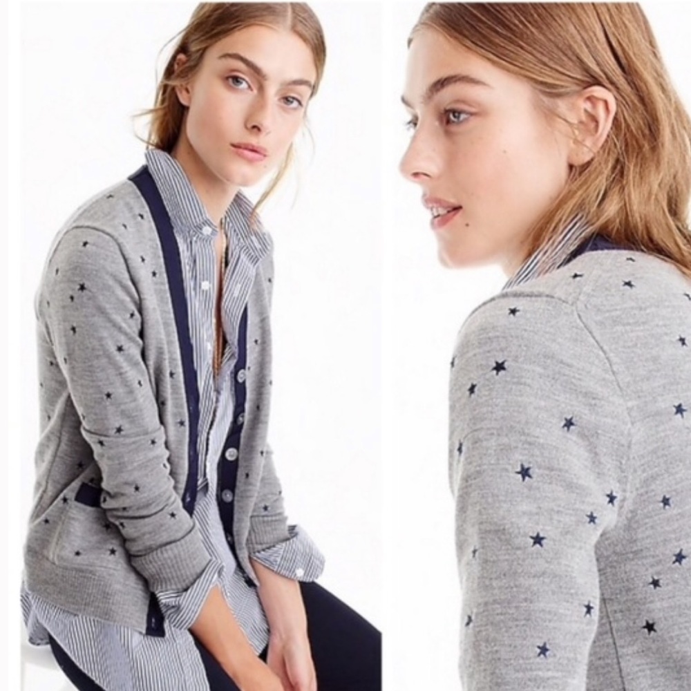 J. Crew Harlow Gray Star cardigan size L.